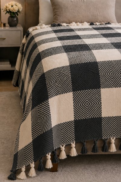 XVA Viona Single Pike |   Tasseled |   Bedspread |   Square Patterned |   170X210 cm