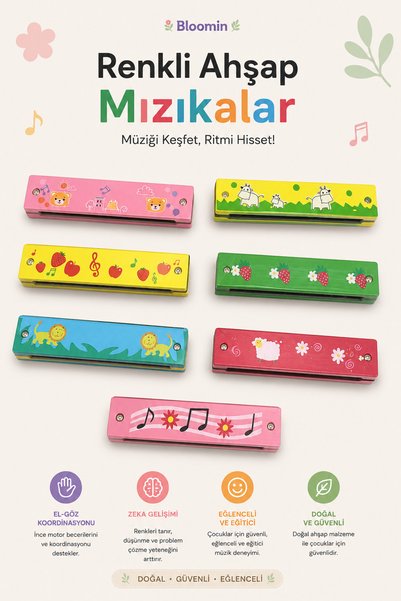 Bloomin Wooden Flute & Harmonica Educational Musical Instruments Set