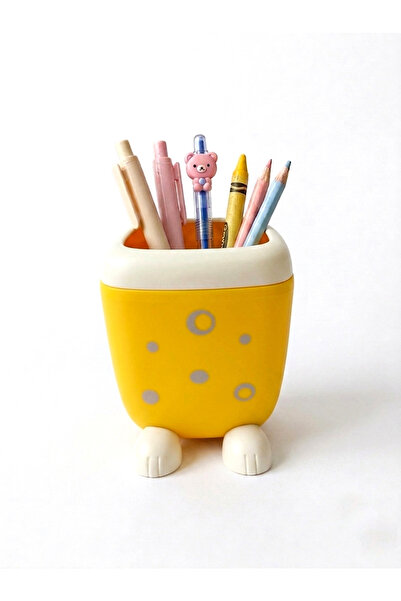 Limmy Desktop Pen Holder with Cute Cat Figure Decorative Pen Organizer - Yellow