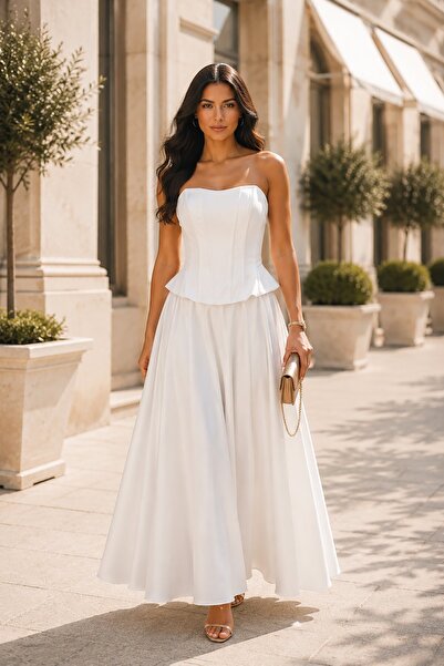 Rain and River Strapless peplum detailed evening dress
