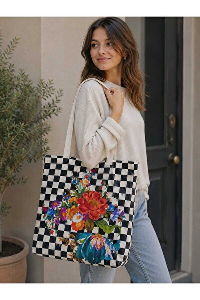 ÖZDAĞ HOME CONCEPT 40X40 cm Digital Printed Suede Fabric Women's Shoulder Bag...