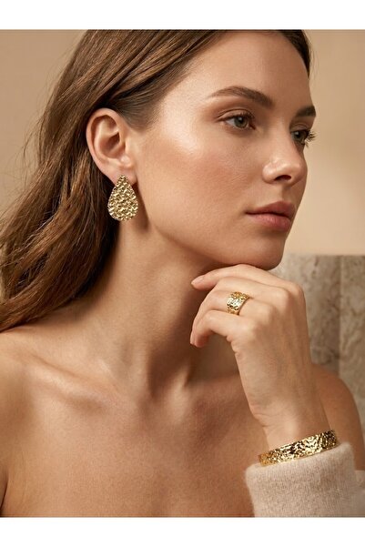 Nuveria Aurora Square Earrings Gold Color Premium Geometric Design Women's Je...