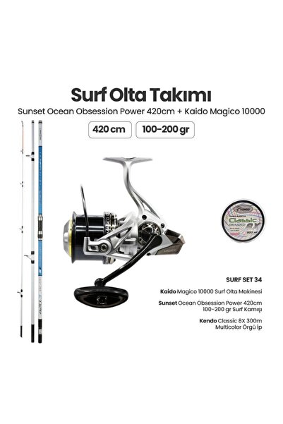 Sunset Ocean Obsession Power 420cm Surf Kamışı - Kaido Magico 10000 Surf Set 34