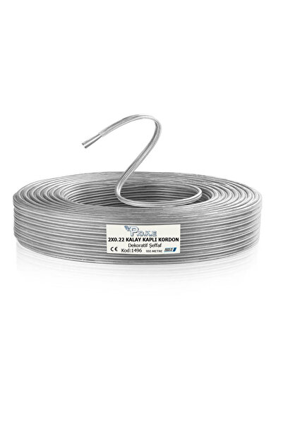 Poke Dekoratif Neon Led Tabelalar İçin Şeffaf İkili Kalay Kordon Kablo 2x0.22 - 100 Metre