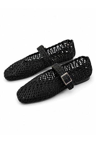 Elimery Shoes Mila Mary Jane Hasır Örgü Kadın Babet