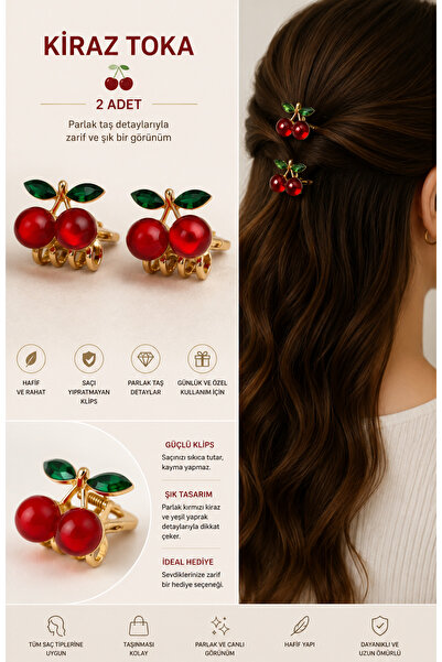 MAQYA KOZMETİK 2 bucăți agrafe de păr Cherry, mini agrafe cu piatră roșie, ac...