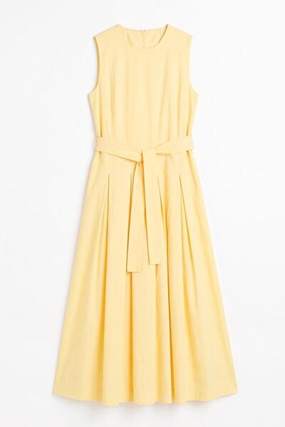 BSL Pileli Coton Midi Elbise