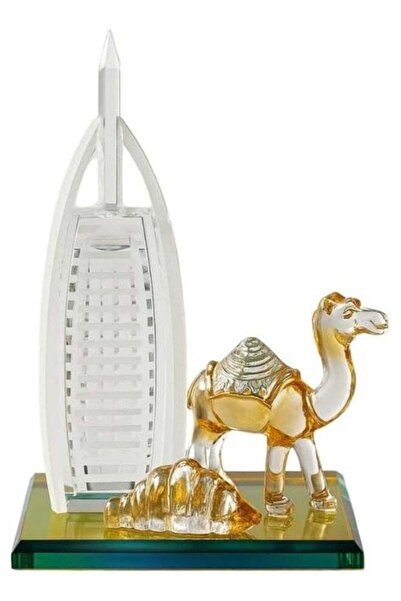 Day To Day نموذج تمثال برج العرب مع الجمل على قاعدة شفافة - تحفة دبي السياحية