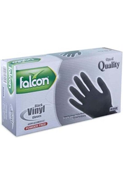 Falcon قفازات فينيل - سوداء خالية من البودرة 100 قطعة (مقاس متوسط)