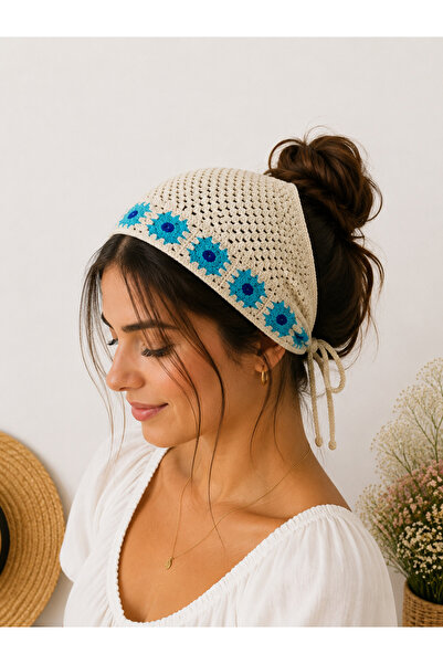 minelesarp Hand-Knitted Floral Motif Triangle Bandana – Bohemian Style Cotton...
