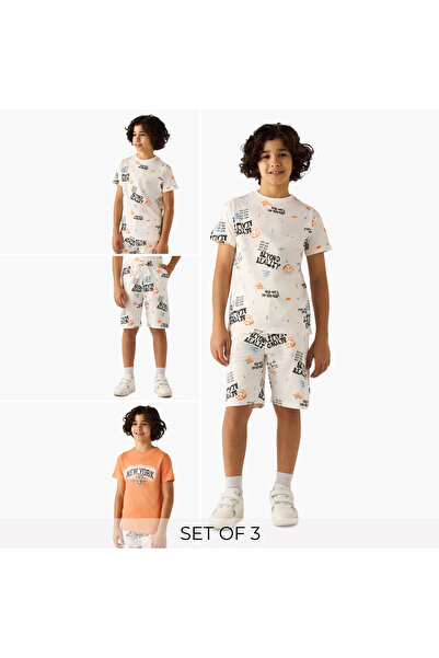 Juniors Set of 3 Short Sleeves T-shirt and Shorts Set with Print