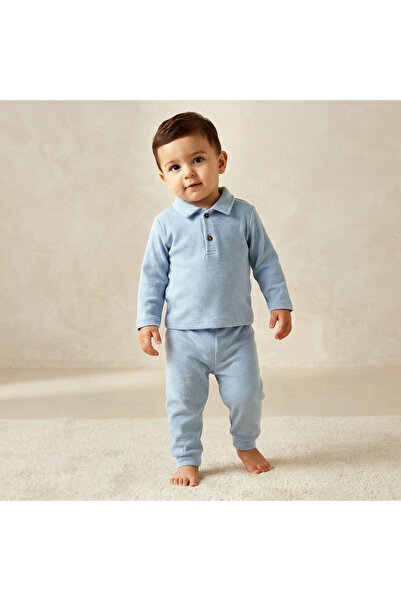 giggles Collared Long Sleeves Pyjama Set with Ribbed Texture