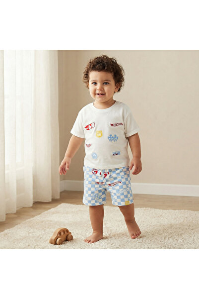 mattel Crew Neck T-shirt and Shorts Set with Hot Wheels Print