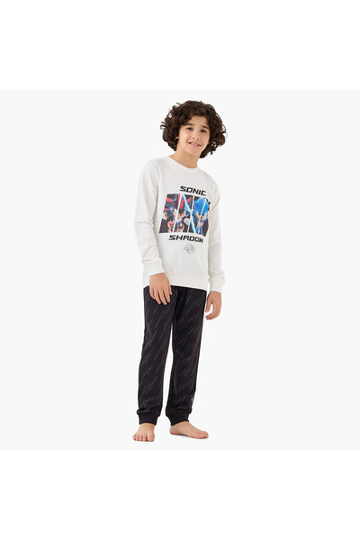 CPLG Cotton Crew Neck Long Sleeve Pyjama Set with Sonic the Hedgehog Print