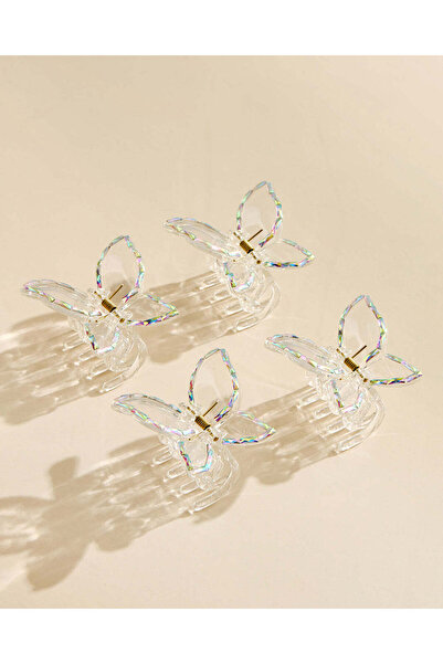 REDTAG Girls White 4 Piece Butterfly Hair Claw Set