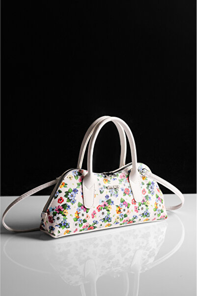 Rimense Women's White Floral Patterned Hand and Shoulder Bag