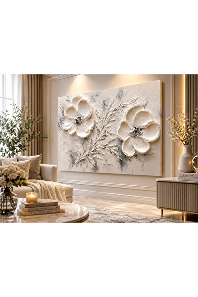 EvimeTablo Beyaz Çiçek Kanvas Tablo – Modern Floral Premium Duvar Dekoru | Sa...