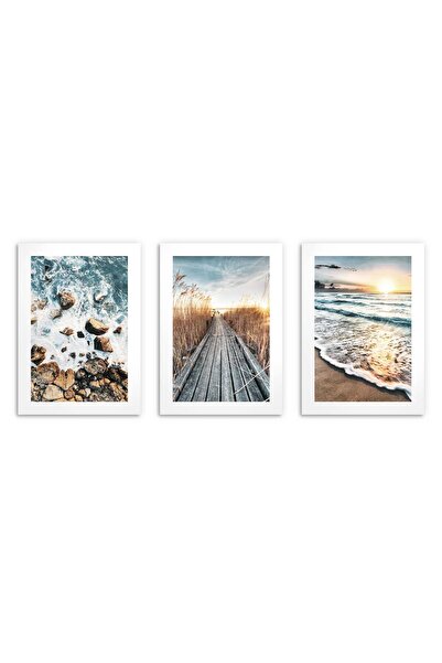 Naklejkomania Postere pentru perete in living, Faleza, ponton, plaja 3x 50x70 cm