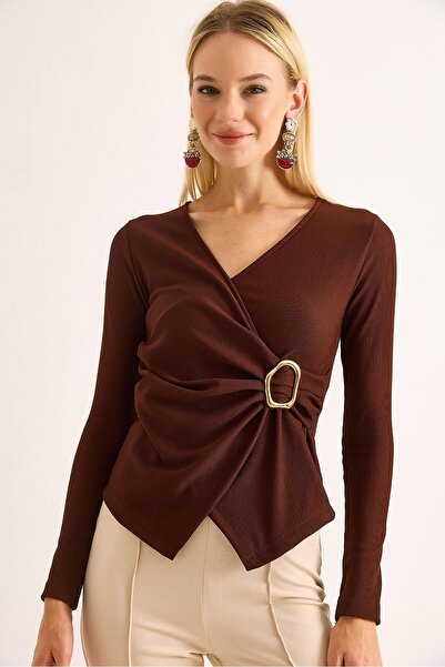 Raneel Kazançlı Alışveriş Women's Side Buckle Blouse Brown