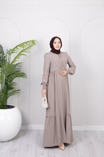 Dayfabric Elbise Görünümlü Ferace | Bej