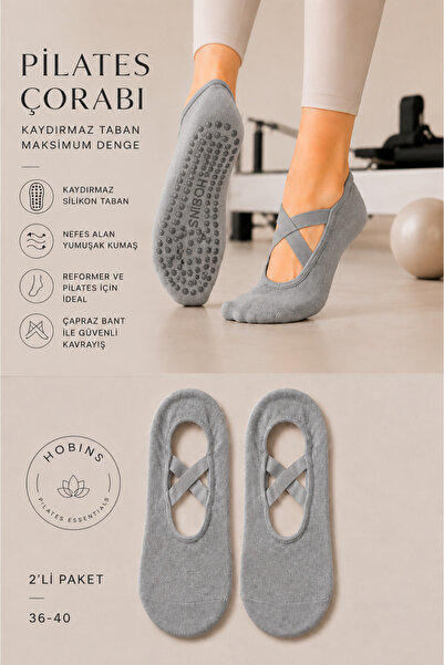 Hobins Sportswear & Company 2 Pairs of Non-Slip Sole Pilates and Yoga Socks f...