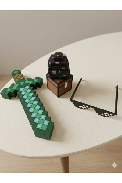 Pilovestik 6 Parça Minecraft Seti: 30cm Elmas Kılıç, Sandık, Ender Yumurtası, Gözlük ve Anahtarlık