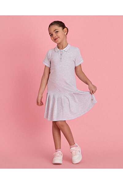 REDTAG Girls Grey Mélange Polo Pique Dress