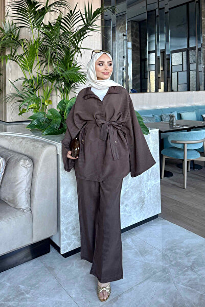 İmajButik Brown Jacket and Trousers Striped Suit