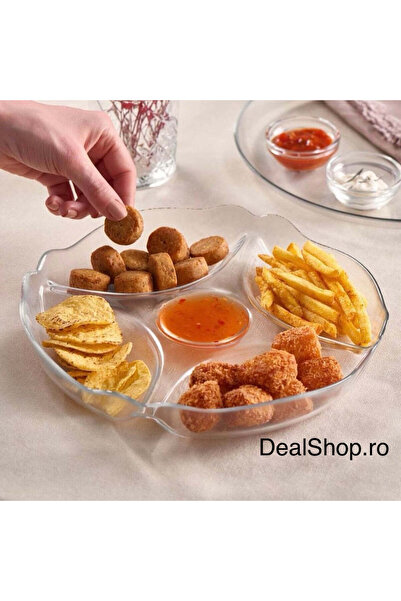 dealshopromania Glass Divided Platter 30 cm, 4 Compartments + Sauce Place, El...