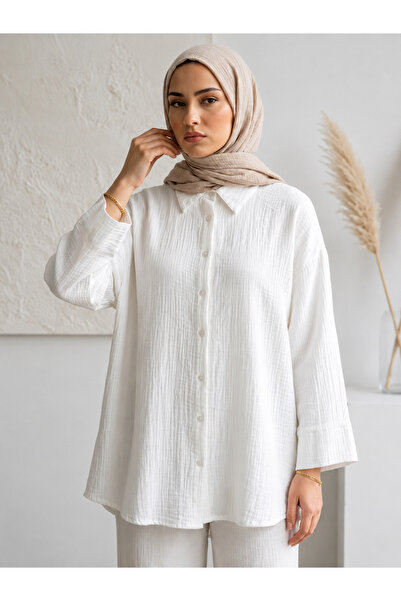 Lunsera Store Double Sleeve Muslin Shirt-Ecru