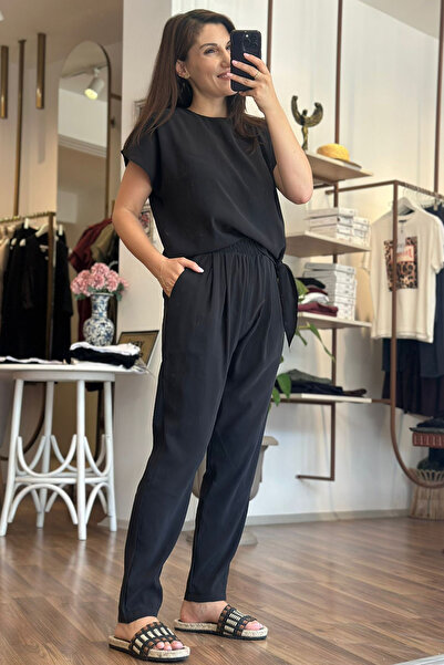 Unique Boutique Black Modal Fabric Pants-Blouse Set