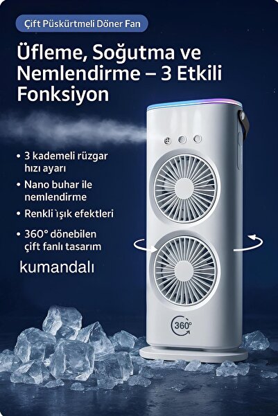 The Wlue Şarjlı Spreyli Buzlu Fan Vantilatör | Çift Fanlı Buharlı Hava Soğutu...
