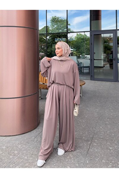 nurvina modest wear Yazlık Oversize Tiril Tiril Dökümlü Modal Pike Şalvarlı T...
