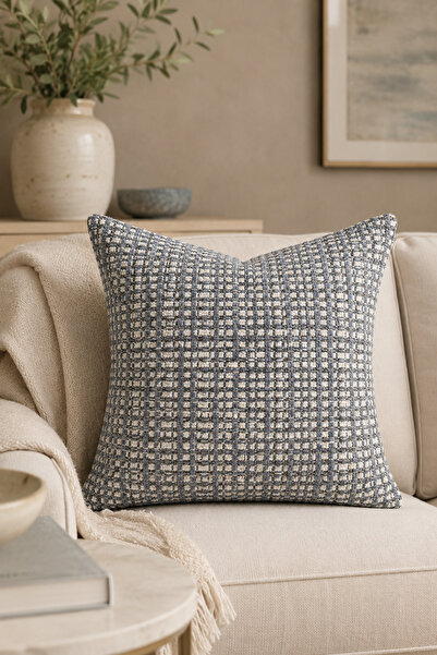 FULY CONSEPT غطاء وسادة 43x43 من CoastWeave باللون الأزرق والرمادي الكريمي ذو...