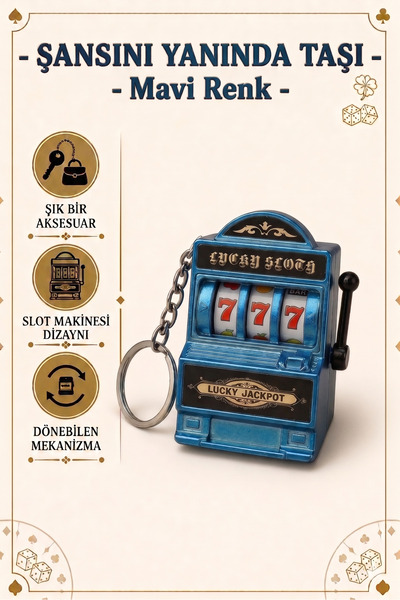 Huba Slot Makinesi Anahtarlık/Çanta Aksesuarı-Mavi Renk
