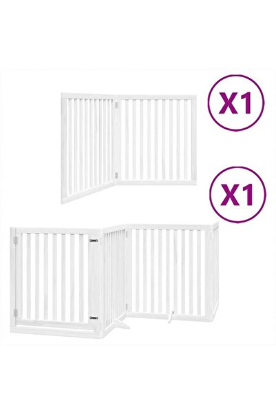 vidaxl Barieră pliabilă pentru câini cu ușă, 6 panouri, albă, 480 cm, lemn de...