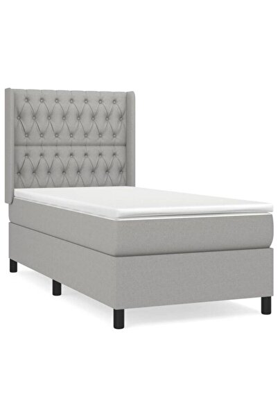 vidaxl Pat boxspring cu saltea, gri deschis, 90 x 200 cm, țesătură