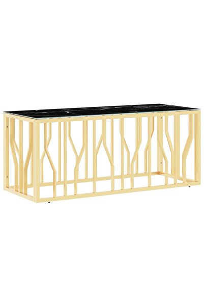 vidaxl Masă de cafea, auriu, 110x45x45 cm, oțel inoxidabil și sticlă