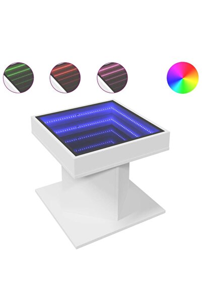 vidaxl Măsuță de cafea cu LED, alb, 50x50x45 cm, lemn prelucrat