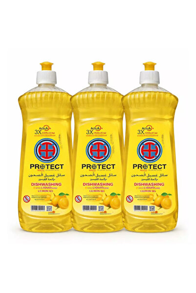 PROTECT سائل غسيل الصحون بالليمون مع إزالة ثلاثية الأضعاف للدهون - 3 قطع