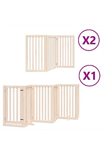 vidaxl Barieră pliabilă pentru câini cu ușă, 12 panouri, 600 cm, lemn de plop