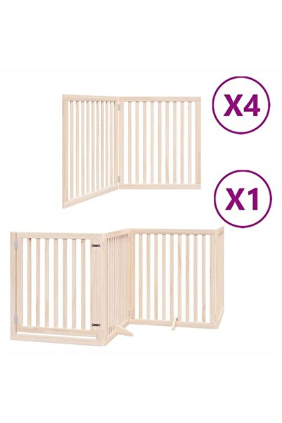 vidaxl Barieră pliabilă pentru câini cu ușă, 12 panouri, 960 cm, lemn de plop