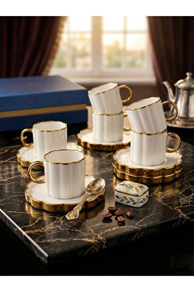 Le Paon 12 Parça Porselen 6 Kişilik Yaldızlı Türk Kahvesi Fincan Takımı - 90 ...