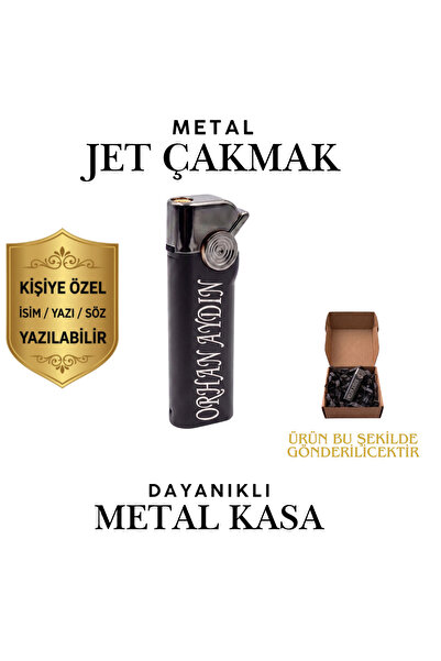 Generic Kişiye Özel İsim Yazılı Metal Jet Alevli Çakmak - Siyah Mat Premium Ç...