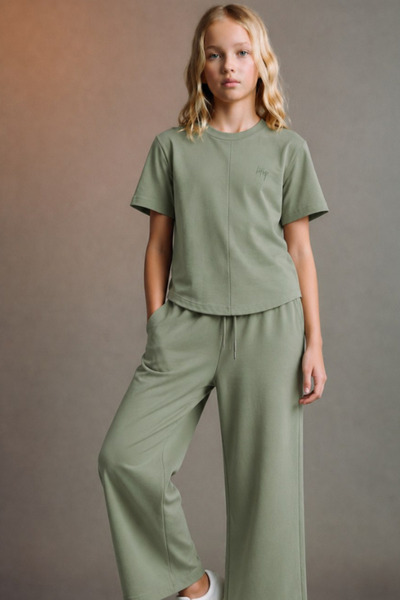 NOBLEKIDS Girl's Text Printed Blouse and Pants Set Khaki
