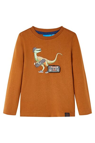vidaxl Tricou pentru copii cu mânecă lungă, culoarea cognac, 104