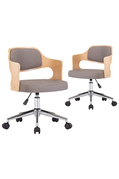 vidaxl Scaune pivotante, 2 buc., gri taupe, lemn curbat & textil
