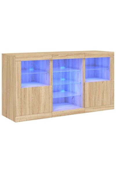 vidaxl Comodă cu lumini LED, stejar Sonoma, 123 x 37 x 67 cm