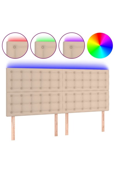 vidaxl Tăblie de pat cu LED, cappuccino, 200x5x118/128 cm, piele