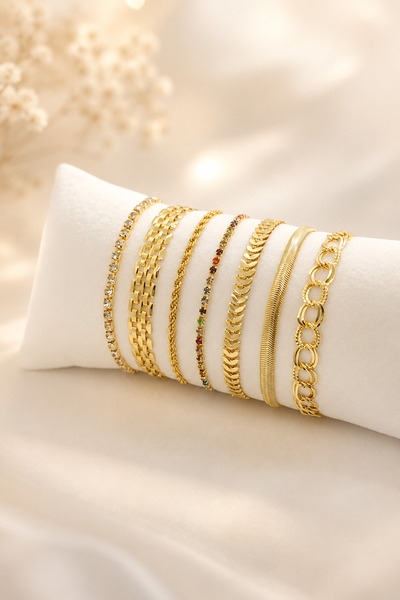 Crc Bijuteri Gold Color 7 Piece Stylish Women's Bracelet Combination